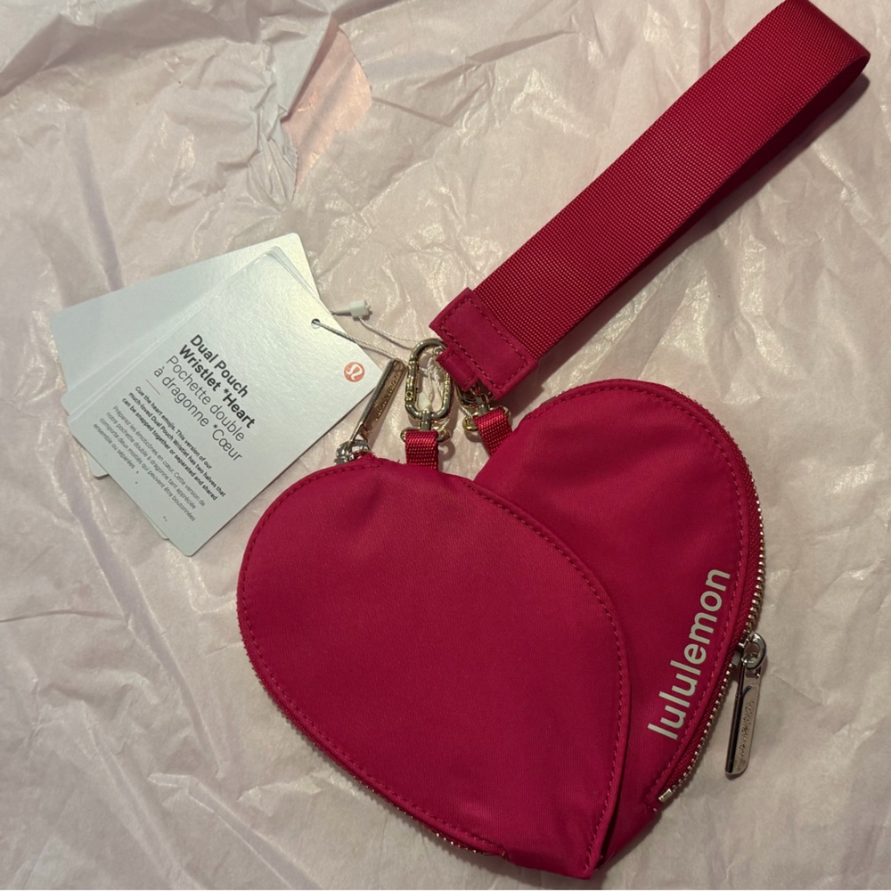 Lululemon Pink Heart-Shaped Wristlet dual pouch
